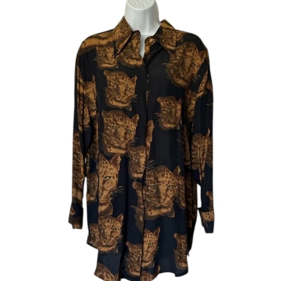Mondi Vintage leopard button shirt long sleeve gold cuff links Size 40 / 8 - Picture 1 of 7